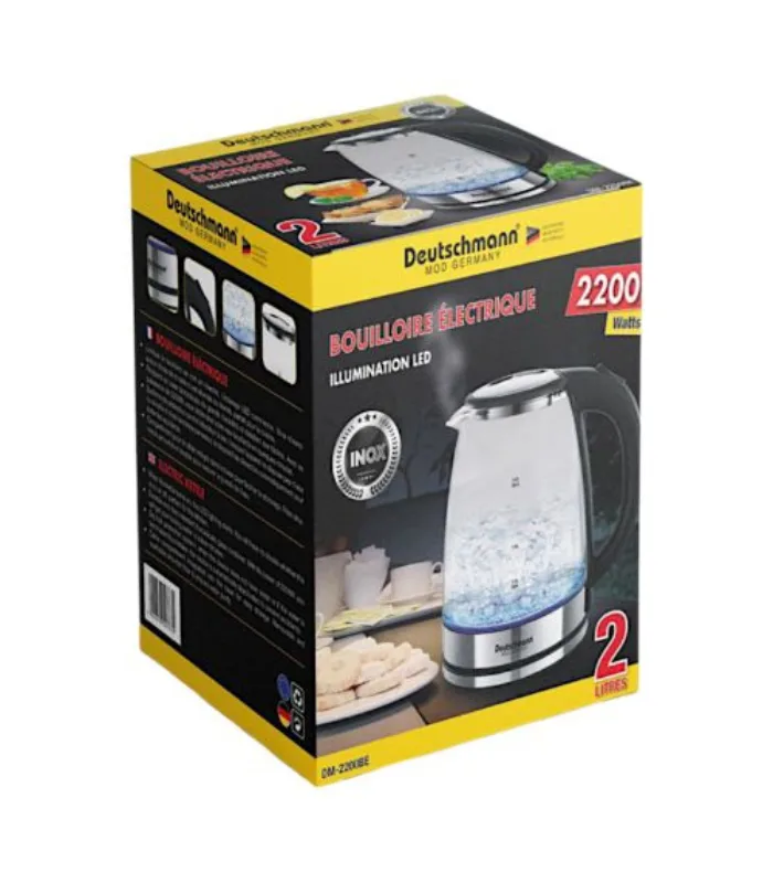 Bouilloire électrique Verre 2L 2200W - LED Inox - Maintien Chaud
