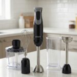 Kraft line Mixeur Plongeant 4 en 1 500W – Fouet + bol + hachoir, puissant et économique (noir)