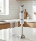 Kraft line Mixeur Plongeant 4 en 1 500W – Fouet + bol + hachoir, puissant et économique (blanc)