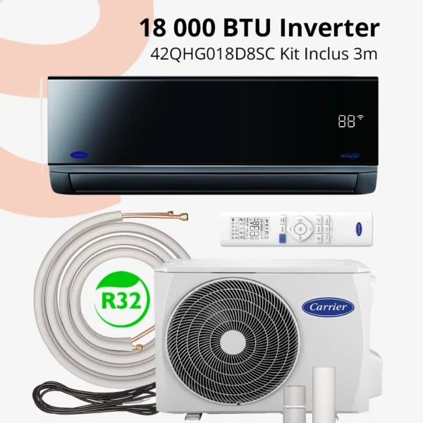 Carrier Black Mirror 18000 BTU Inverter R32 Kit Inclus 3m | Complet & Élégant