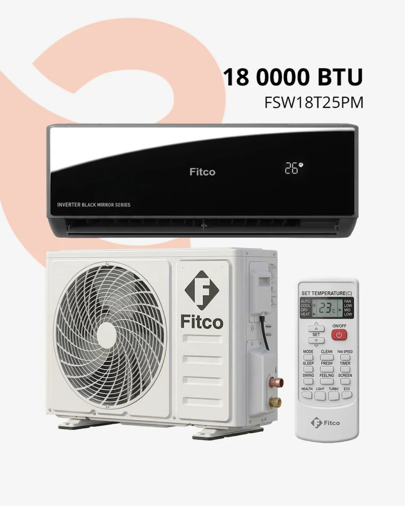 Fitco 18000 BTU Inverter Black Mirror FSW18T25PM économique Maroc