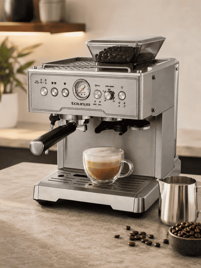 Taurus Machine à Café Espresso Vittoria 20 Bar 1350W Broyeur Inox