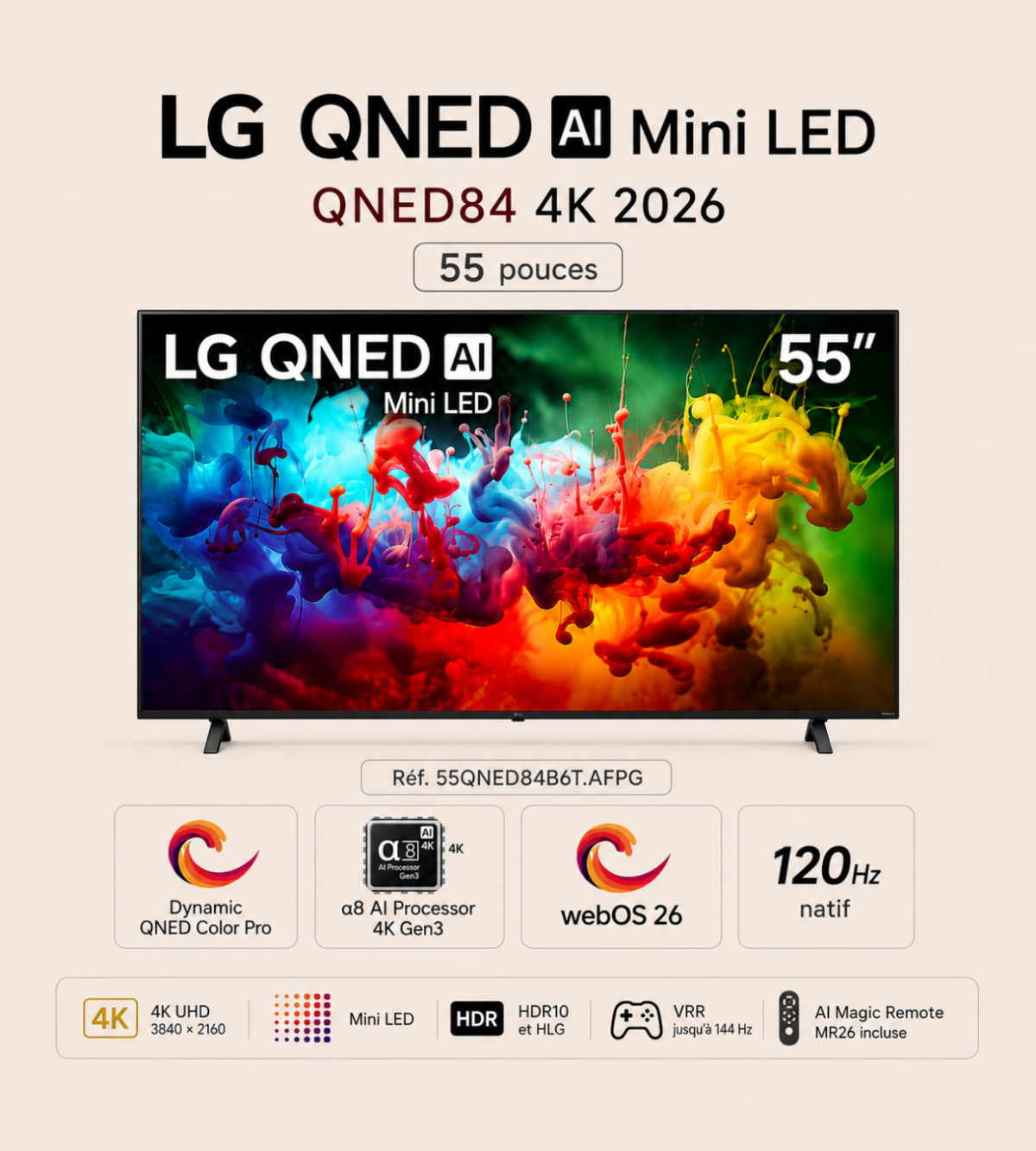 Smart TV LG QNED evo AI Mini LED QNED84 4K 2026 55 pouces – Image 4