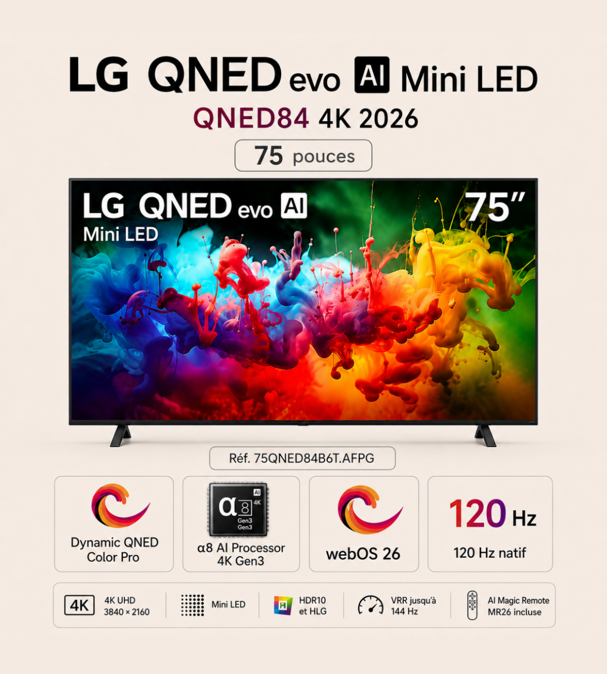 Smart TV LG QNED evo AI Mini LED QNED84 4K 2026 75 pouces – Image 4