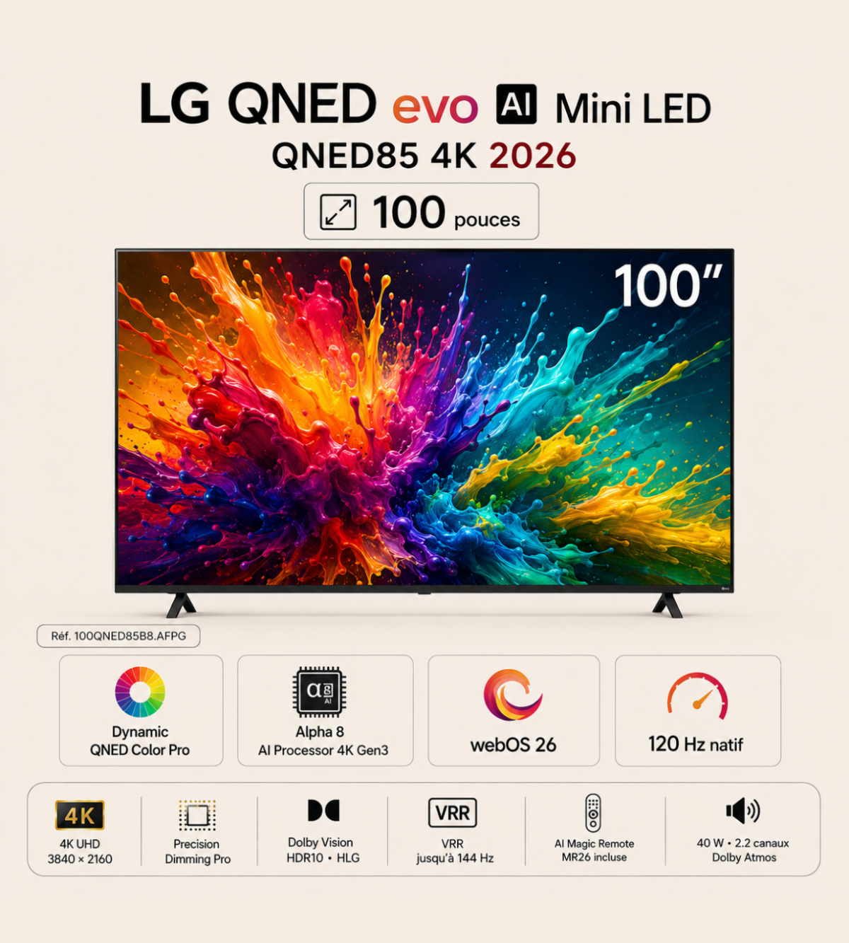Smart TV LG QNED evo AI Mini LED QNED85 4K 2026 100 pouces – Image 4