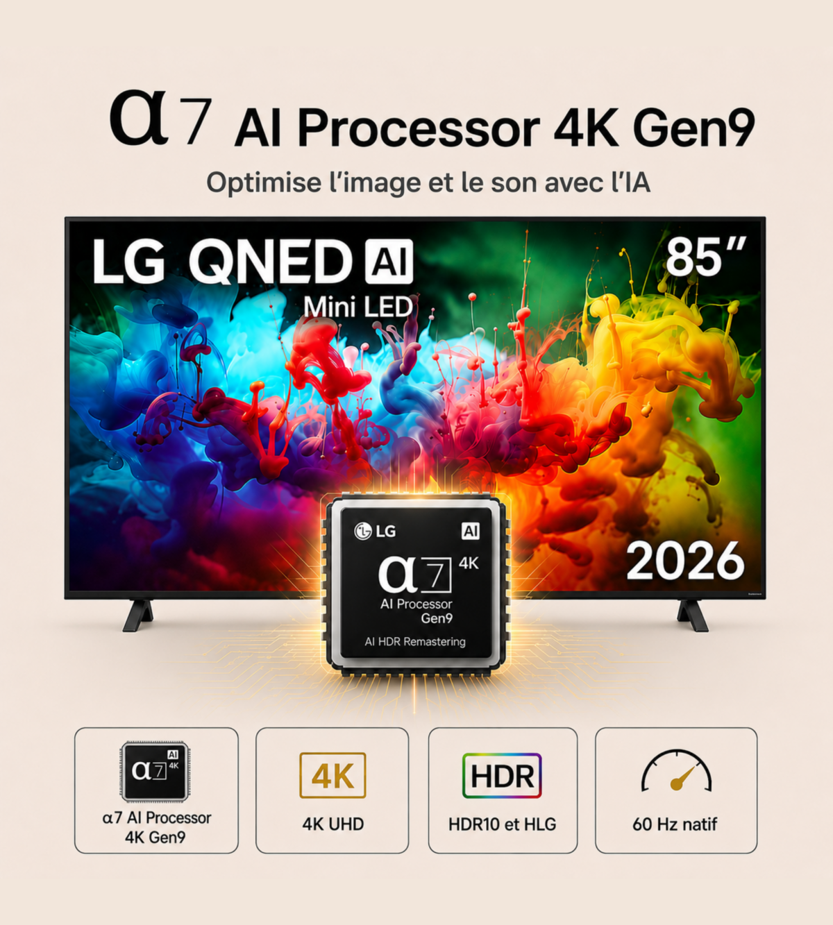 Smart TV LG QNED AI Mini LED QNED70 4K 2026 85 pouces – Image 5