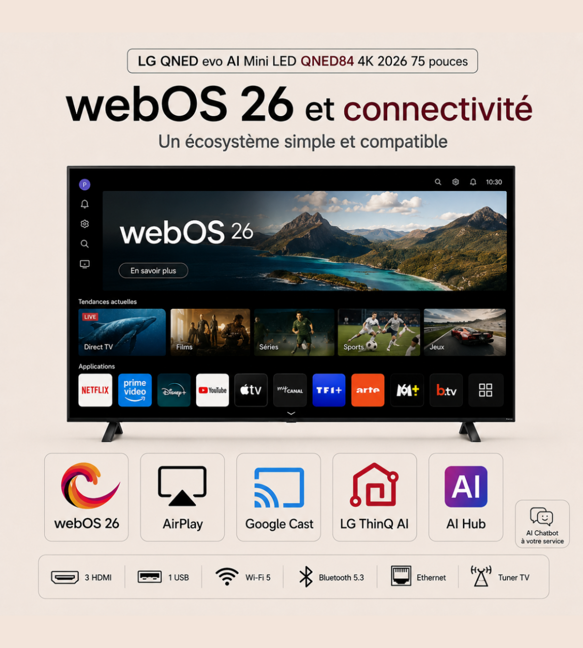Smart TV LG QNED evo AI Mini LED QNED84 4K 2026 75 pouces – Image 6