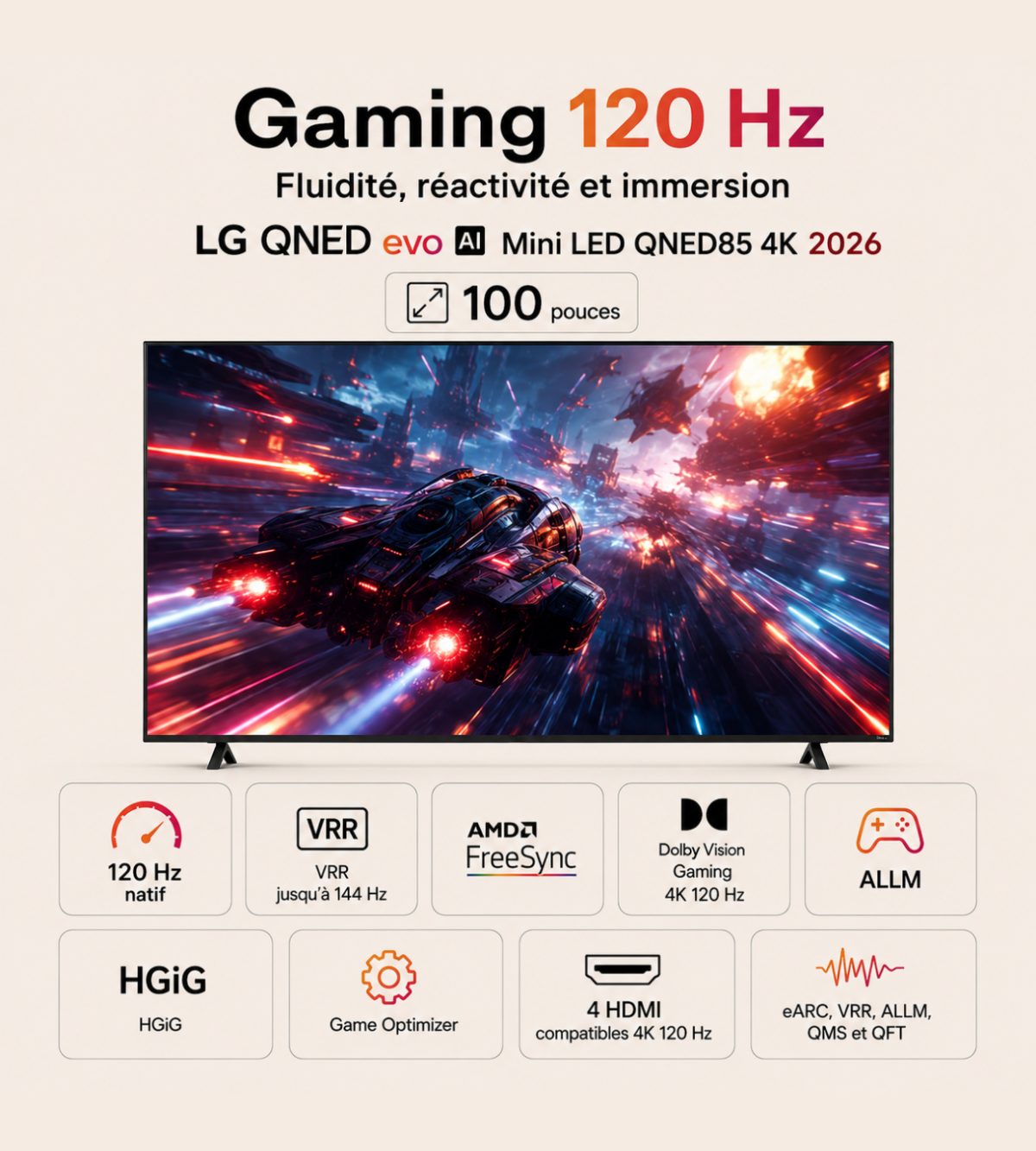 Smart TV LG QNED evo AI Mini LED QNED85 4K 2026 100 pouces – Image 3
