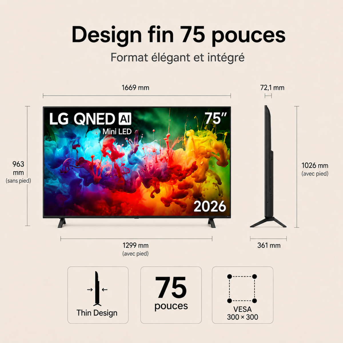 Smart TV LG QNED AI Mini LED QNED70 4K 2026 75 pouces – Image 2