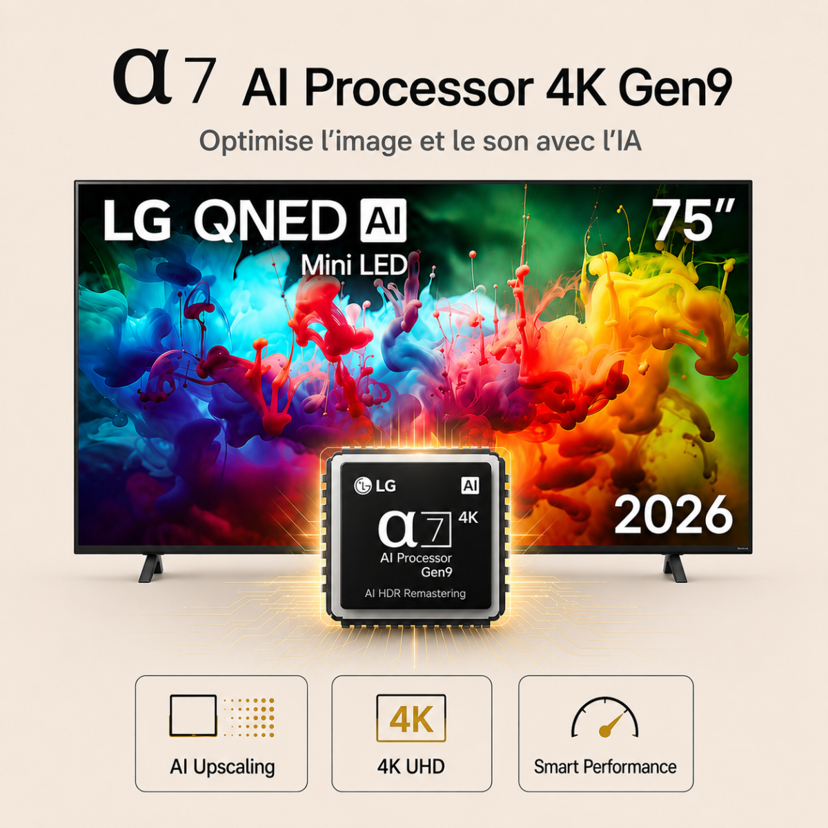 Smart TV LG QNED AI Mini LED QNED70 4K 2026 75 pouces – Image 4
