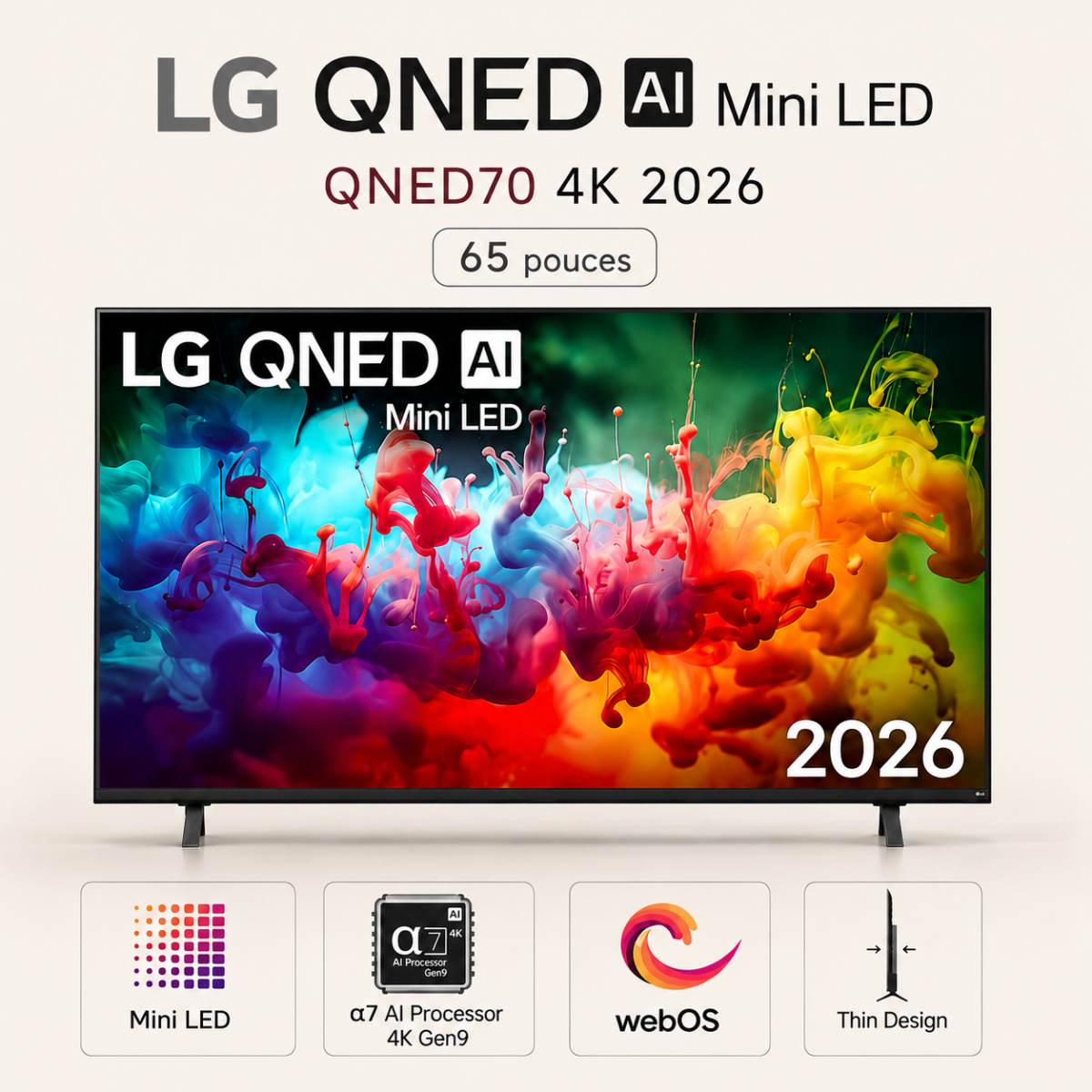 Smart TV LG QNED AI Mini LED QNED70 4K 2026 65 pouces – Image 7