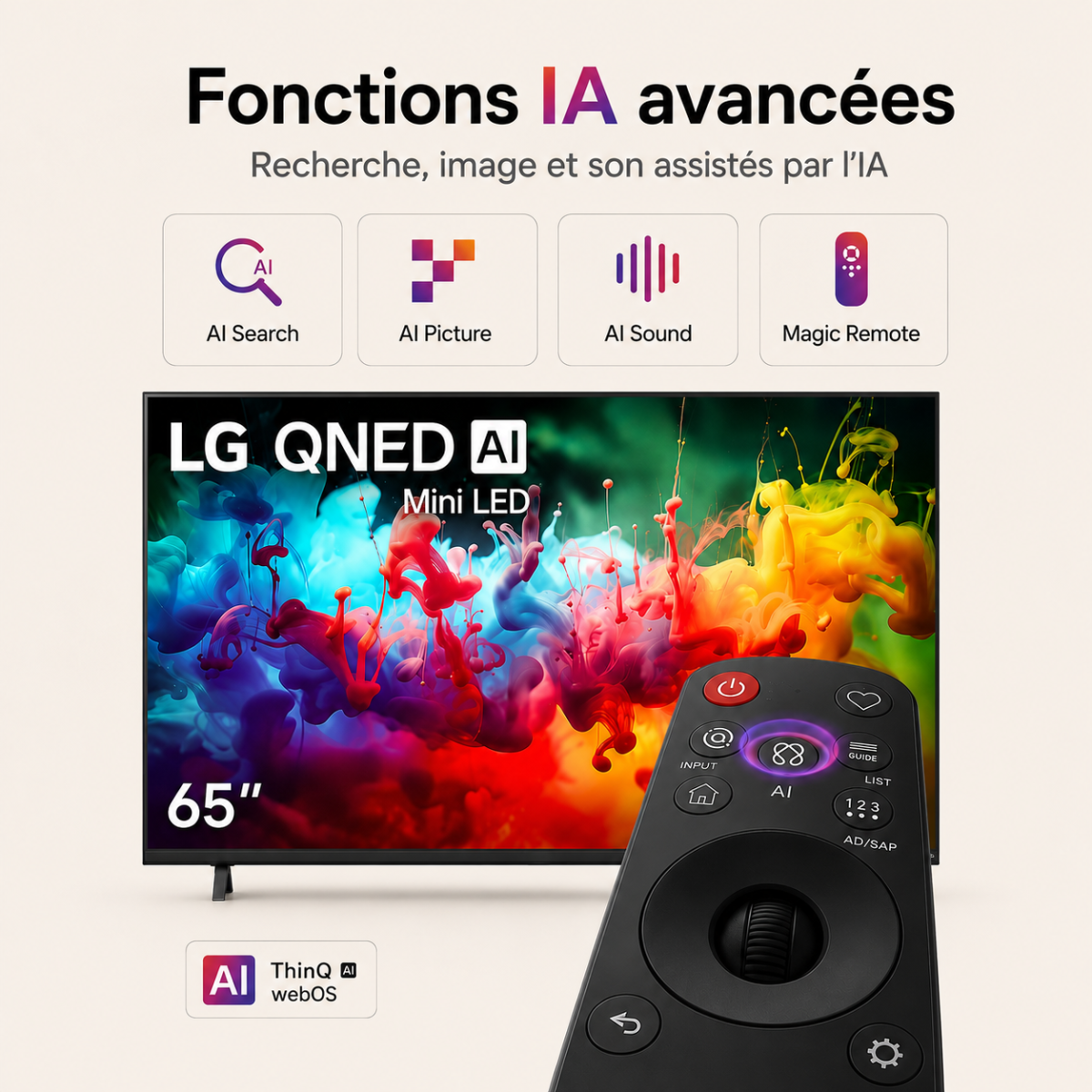Smart TV LG QNED AI Mini LED QNED70 4K 2026 65 pouces – Image 4